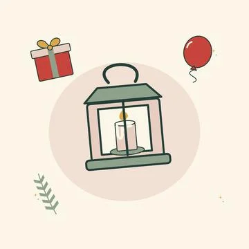 Winter celebration lantern and gift arrangement. Decorative flat vector compo Stock Illustration