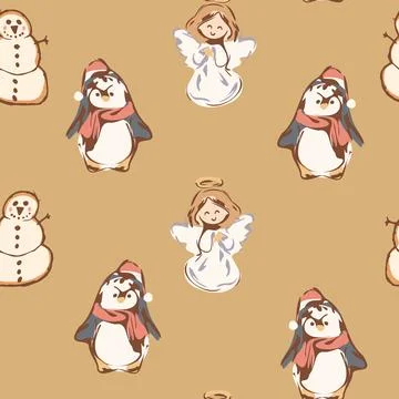 Winter Characters Seamless Golden Pattern Stock-Illustration