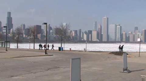 Winter in Chicago Pan View ( HD ) Stock Footage