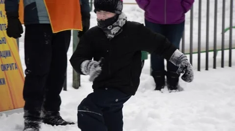 Winter Children sports program - boy running Stock Footage 59115496