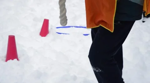 Winter Children sports program - tug of War. Preparing for the contest Stock Footage 59116298