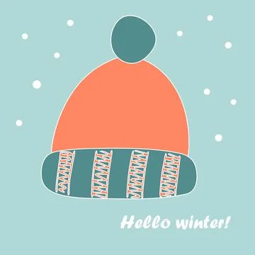 Winter children's hat with bubo. Hello winter. Flat vector illustration Stock Illustration