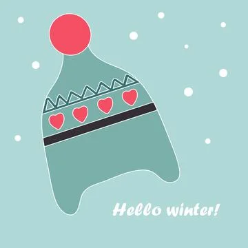 Winter children's hat with bubo. Hello winter. Flat vector illustration Illustrazione stock