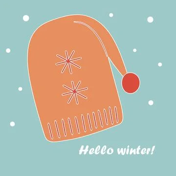 Winter children's hat with bubo. Hello winter. Flat vector illustration Stock Illustration