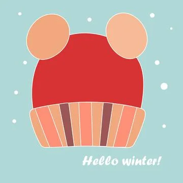 Winter children's hat with buboes. Hello winter. Flat vector illustration Stock Illustration