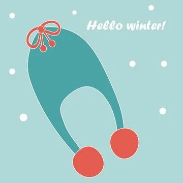 Winter children's hat with buboes. Hello winter. Flat vector illustration Stock Illustration