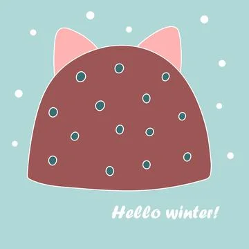 Winter children's hat with ears. Hello winter. Flat vector illustration Stock Illustration