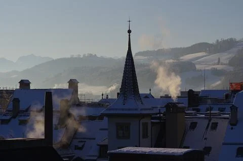 Winter Chimney Smoke Stock Photos