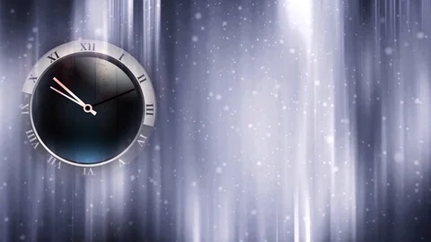 Winter Christmas background with moving clock hands and frozen window Stock Footage 99794769