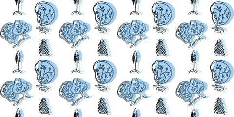 Winter Christmas background. Seamless Pattern with trees and pines with blue  Stock Illustration