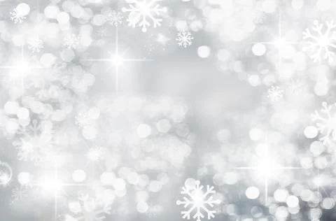 Winter Christmas background, silver, bokeh, blurred, white snowflakes, round Illustrazione stock
