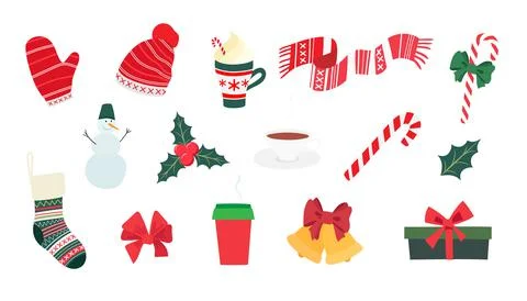 Winter Christmas elements set, flat vector illustration Stock Illustration