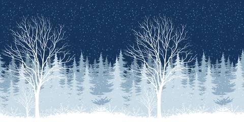 Winter Christmas landscape with tree Stock Illustration