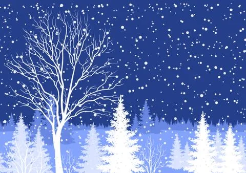 Winter Christmas landscape with tree Stock Illustration