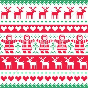 Winter, Christmas red and green seamless vector pattern or print Stock Illustration
