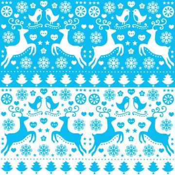 Winter, Christmas seamless blue pattern with reindeer - folk style Stock Illustration