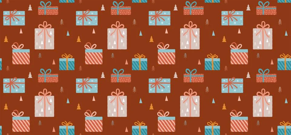 Winter, Christmas seamless pattern design, Boho, Bohemian modern style Stock Illustration
