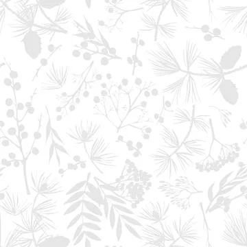 Winter christmas seamless pattern with twigs, berries, and leaves of plant is Stock Illustration