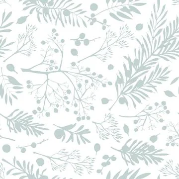 Winter christmas seamless pattern with twigs, berries, and leaves of plant is Stock Illustration