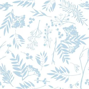 Winter christmas seamless pattern with twigs, berries, and leaves of plant is Stock Illustration