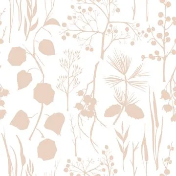 Winter christmas seamless pattern with twigs, berries, and leaves of plant is Stock Illustration