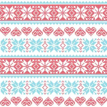 Winter, Christmas seamless pixelated pattern with snowflakes and hearts Illustrazione stock