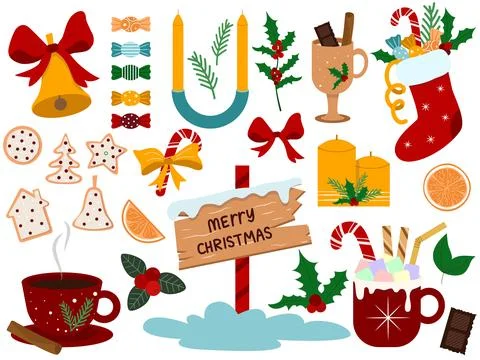 Winter Christmas set of elements for festive mood Illustrazione stock