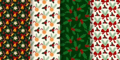 Winter Christmas set of seamless patterns Stock Illustration