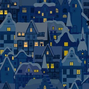 Winter Christmas town seamless pattern Stock Illustration