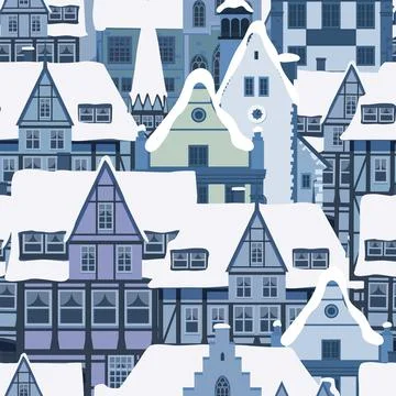 Winter Christmas town seamless pattern Stock Illustration