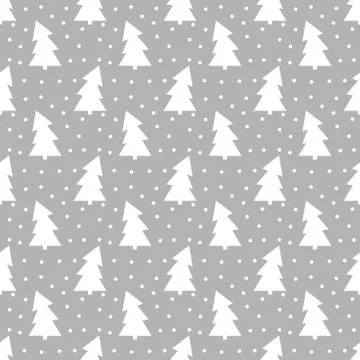 Winter Christmas trees pattern, grey backdrop. Vector illusttration Stock Illustration