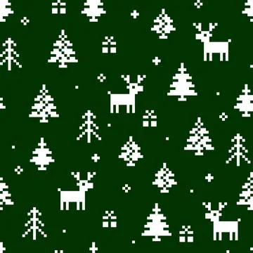 Winter Christmas vector seamless pattern in green. New Years pixel background Stock Illustration