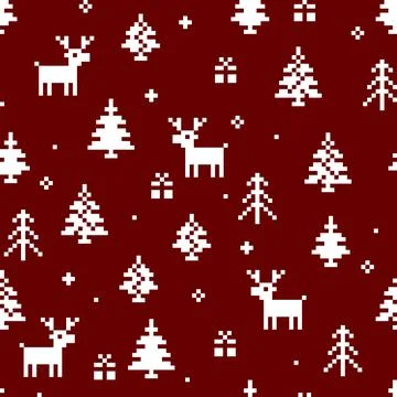 Winter Christmas vector seamless pattern in red. New Years pixel background w イラスト素材