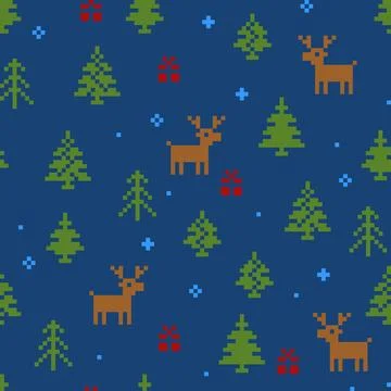 Winter Christmas vector seamless pattern. New Years pixel background with rei イラスト素材