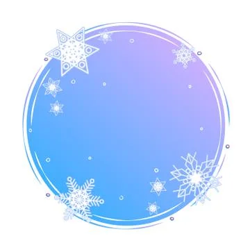Winter circle shape concept. Snowflakes on blue round background template. Blank Stock Illustration