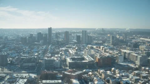 Winter city aerial view, downtown, cityscape of Vilnius, Lithuania, drone snow Stock-Footage 302663243