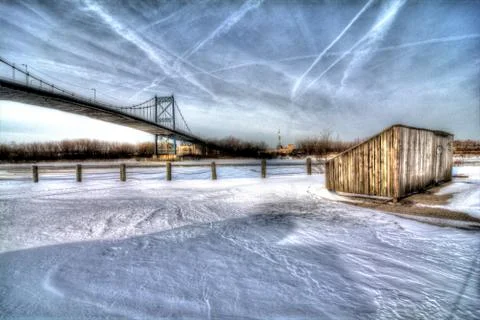 Winter city bridge Stock Photos