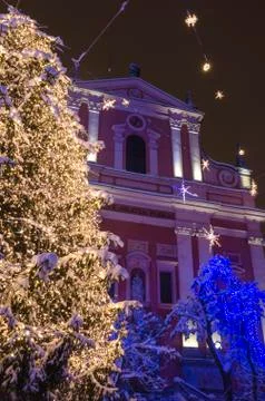 Winter city decorations Stock-Fotos