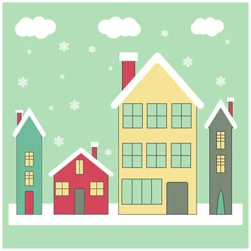 Winter city in flat style Stock Illustration