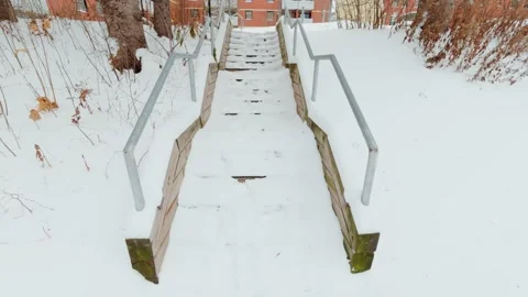 Winter City Infrastructure Covered in Snow Stock Footage 323486979