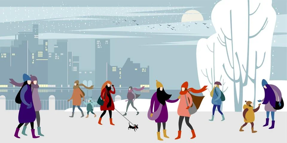 Winter city people Stock Illustration