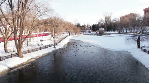 Winter city pond Vídeos de archivo 45829295