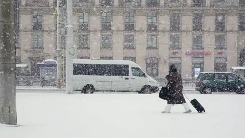 Winter city, snowfall in the city Stock Footage 264880582