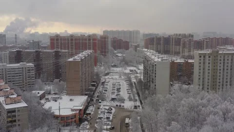 A winter cityscape after a snowfall. View of the sleeping area of Moscow in Stock Footage 167070103