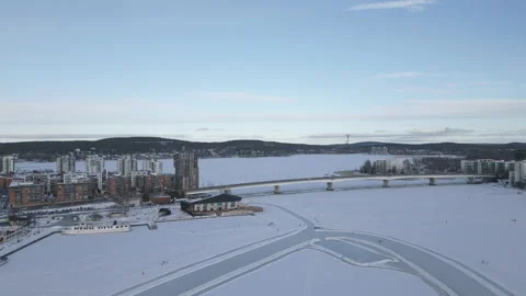 Winter Cityscape Drone Shot Video stock 236934271