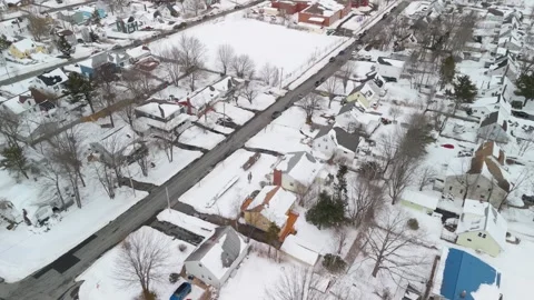 Winter cityscape drone view of snow-covered suburban homes in Halifax, Canada. Stock Footage 271682443