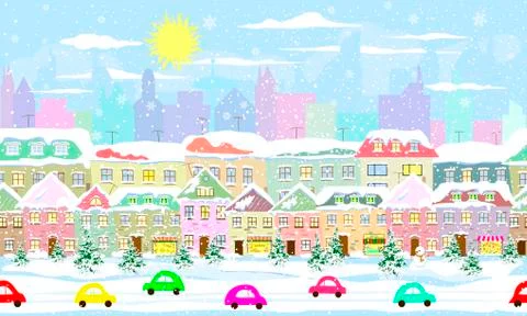 Winter cityscape, seamless Stock Illustration