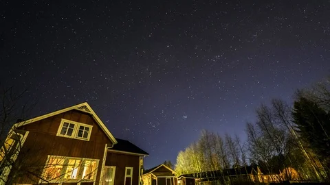Winter clear skies panoramic video over skies with stars and timelapse, Sweden Stock Footage 89976355