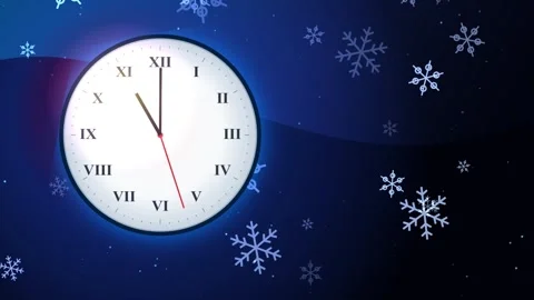 Winter clock countdown with falling snowflakes blue background loop Stock Footage 347404346