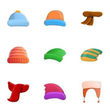 Winter clothes accessories icon set, cartoon style Illustrazione stock